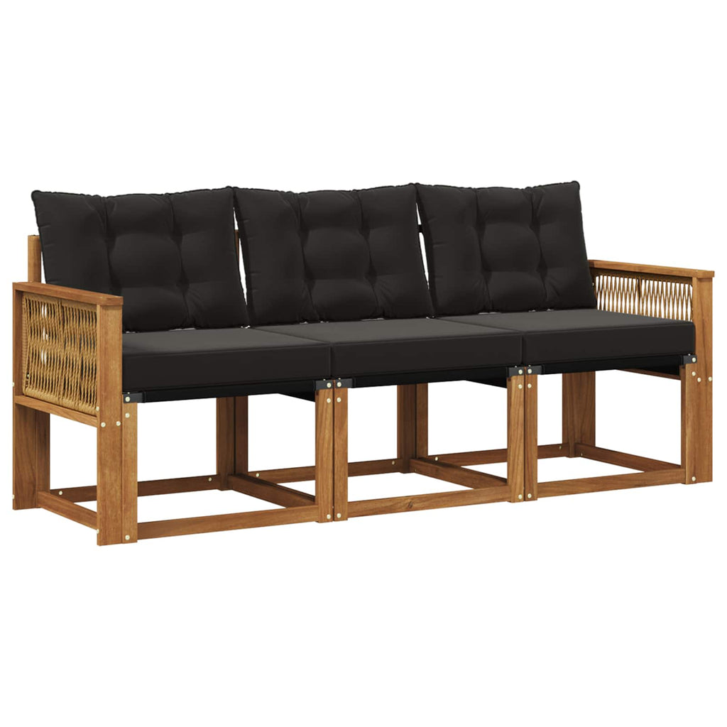 Outdoor-Sofagarnitur mit Kissen 3 pcs Natürlich und Schwarz