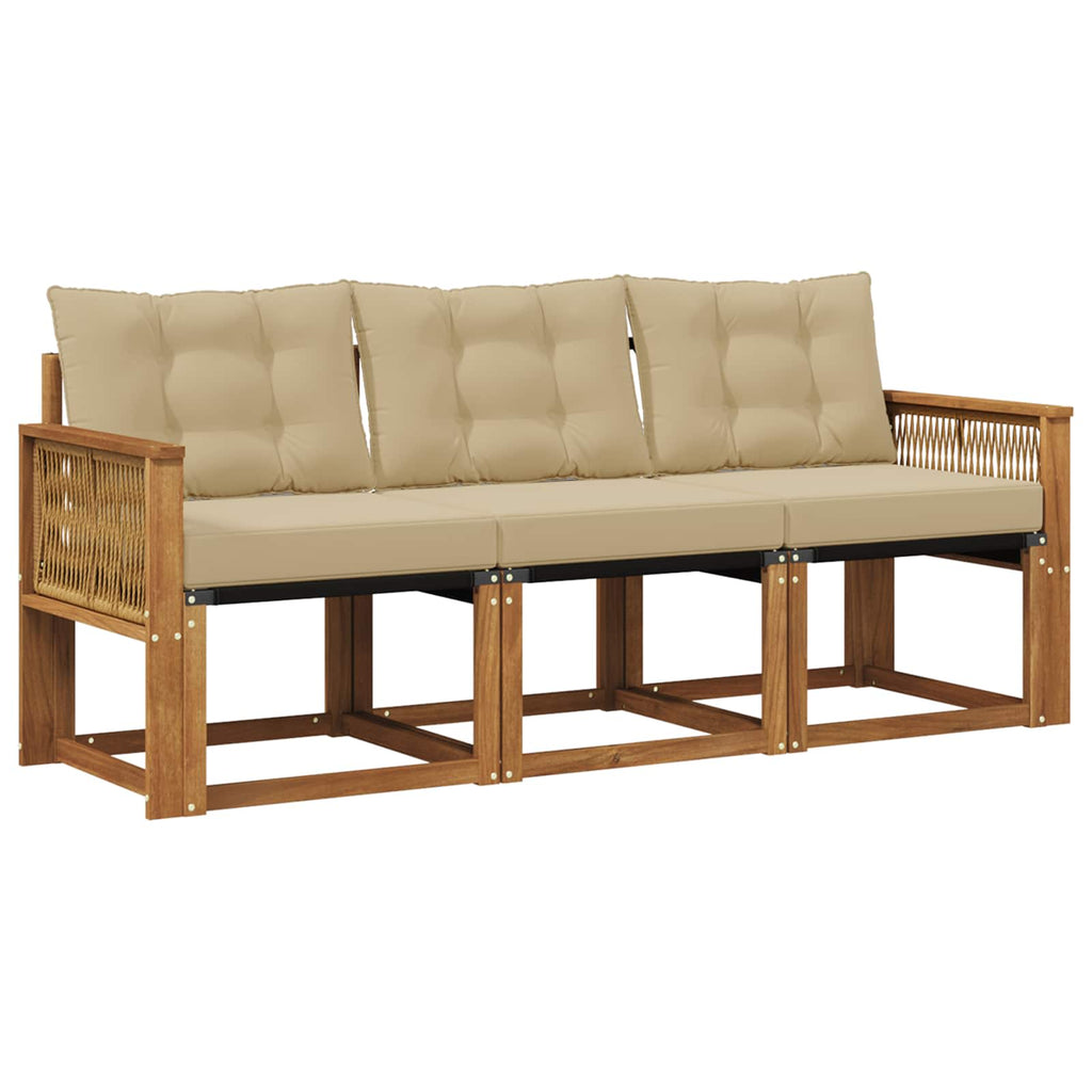Outdoor-Sofagarnitur mit Kissen 3 pcs Natur und Beige