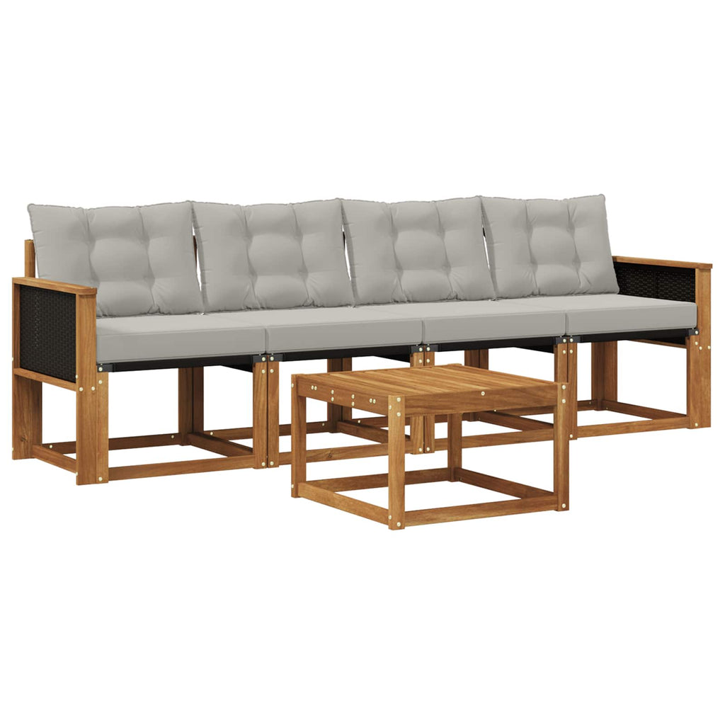 Outdoor-Sofagarnitur mit Kissen 5 pcs Natürlich und Hellgrau