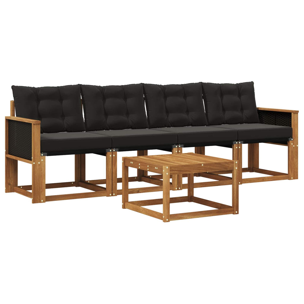 Outdoor-Sofagarnitur mit Kissen 5 pcs Natürlich und Schwarz