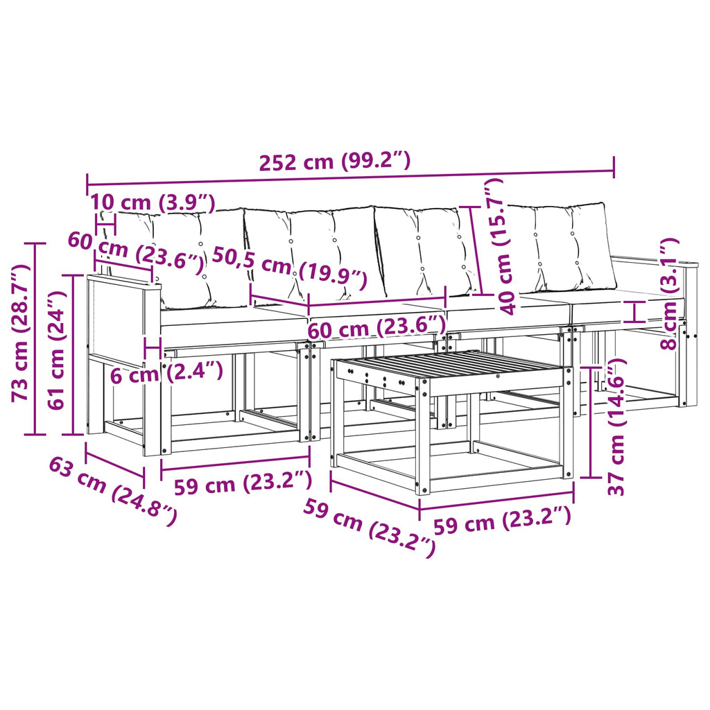 Outdoor-Sofagarnitur mit Kissen 5 pcs Natürlich und Schwarz