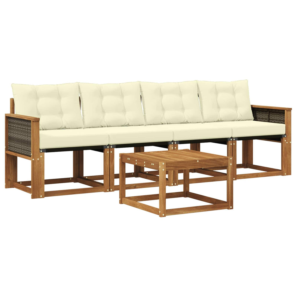 Outdoor-Sofagarnitur mit Kissen 5 pcs Natur und Creme