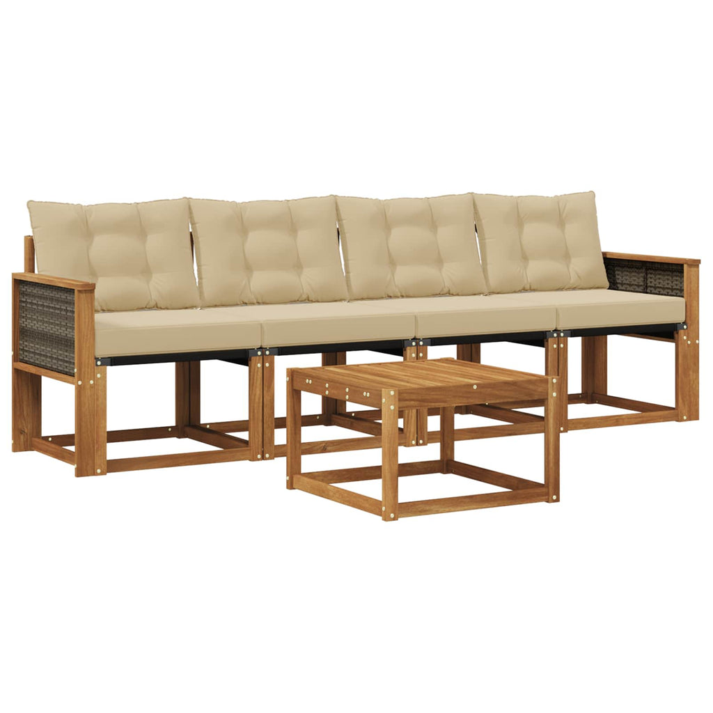 Outdoor-Sofagarnitur mit Kissen 5 pcs Natur und Beige