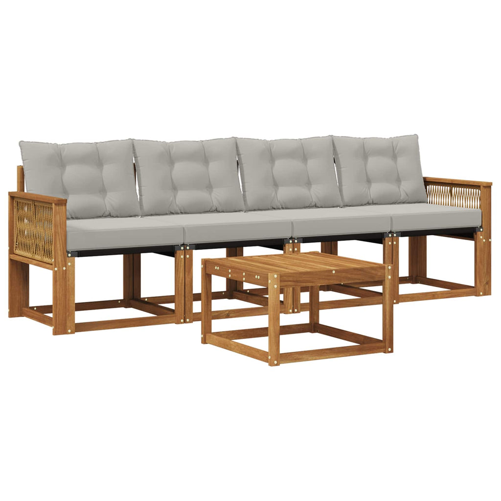 Outdoor-Sofagarnitur mit Kissen 5 pcs Natürlich und Hellgrau