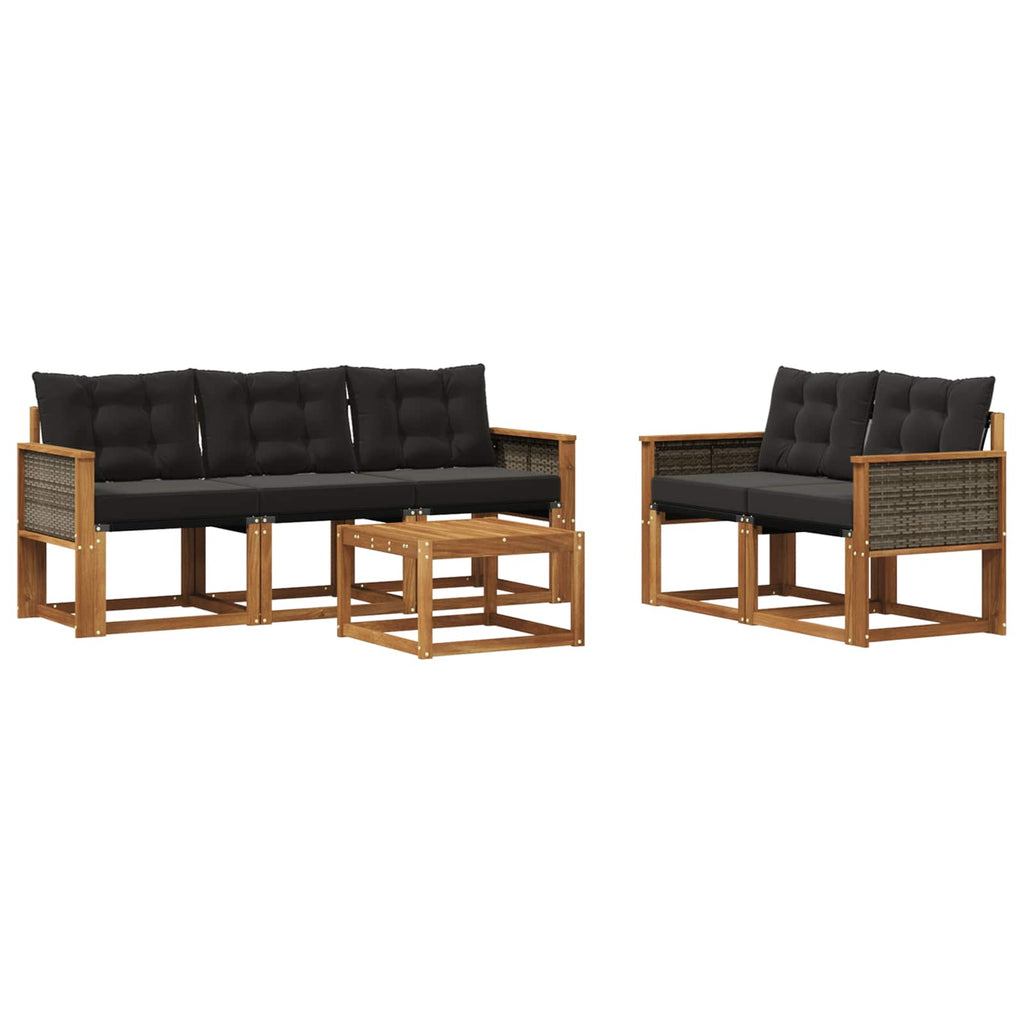 Outdoor-Sofagarnitur mit Kissen 6 pcs Natürlich und Schwarz