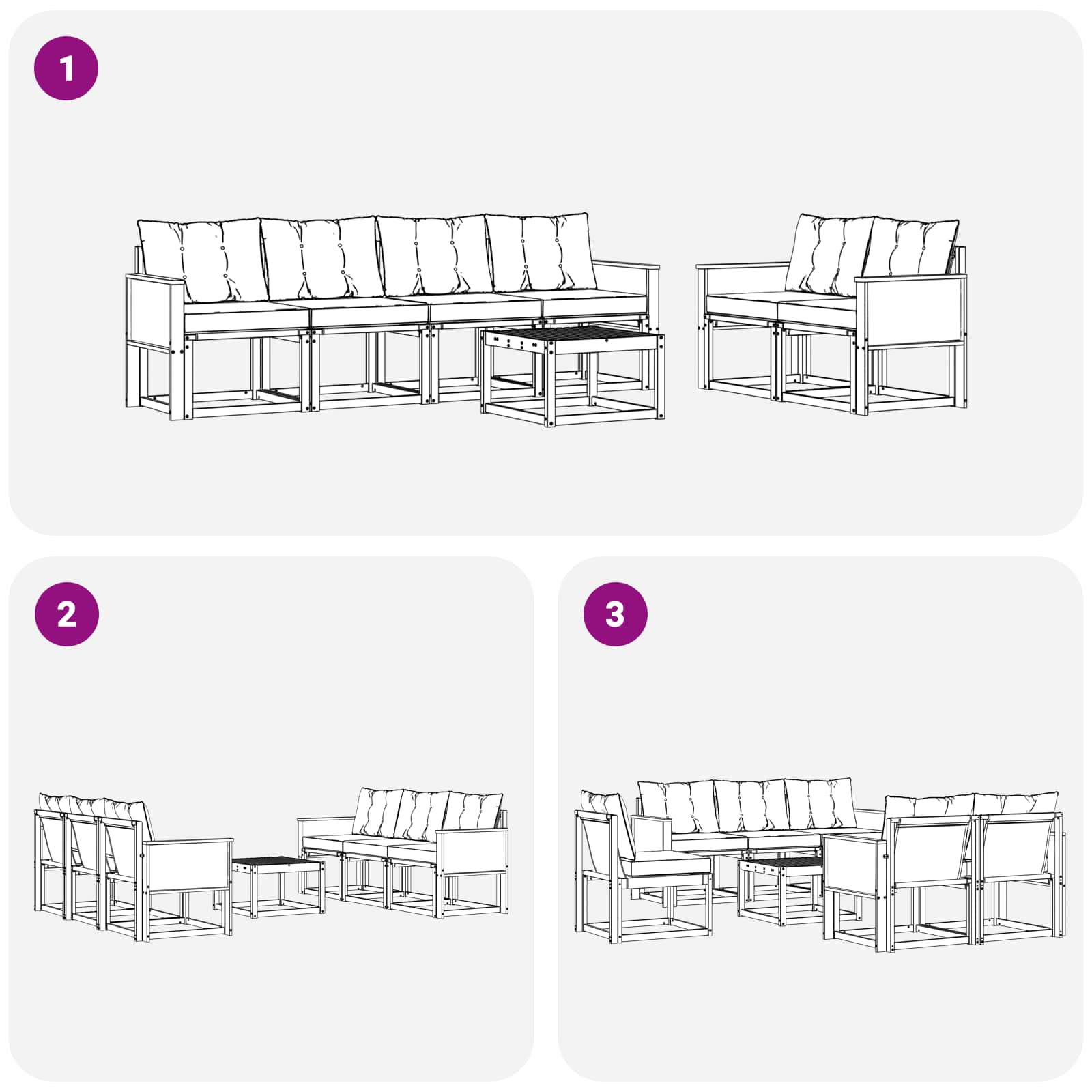 Outdoor-Sofagarnitur mit Kissen 7 pcs Natürlich und Schwarz