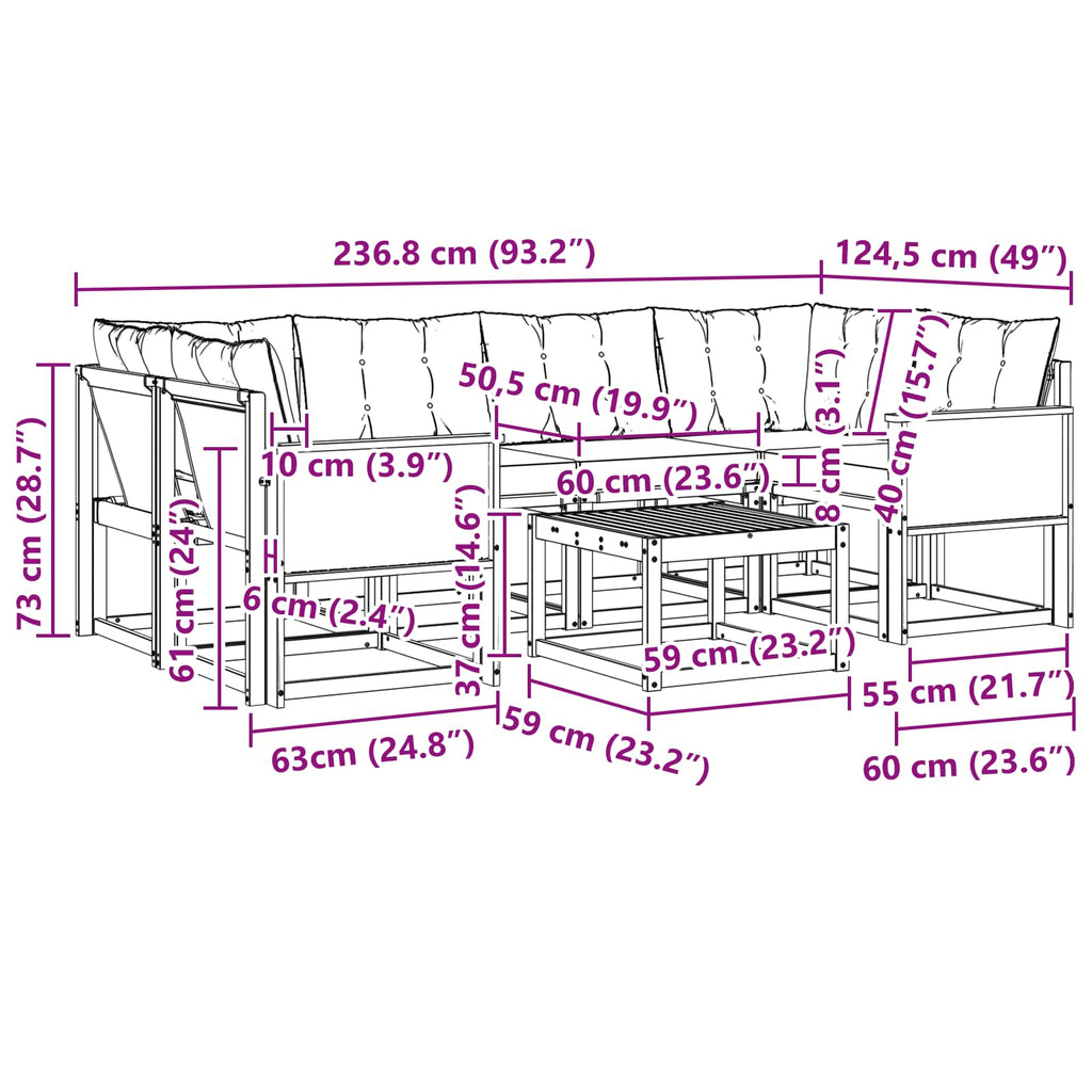 Outdoor-Sofagarnitur mit Kissen 7 pcs Natur und Creme
