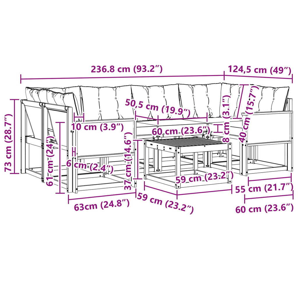 Outdoor-Sofagarnitur mit Kissen 7 pcs Natürlich und Schwarz