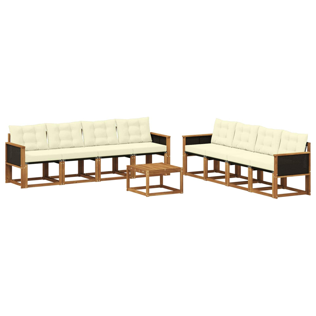 Outdoor-Sofagarnitur mit Kissen 9 pcs Natur und Creme