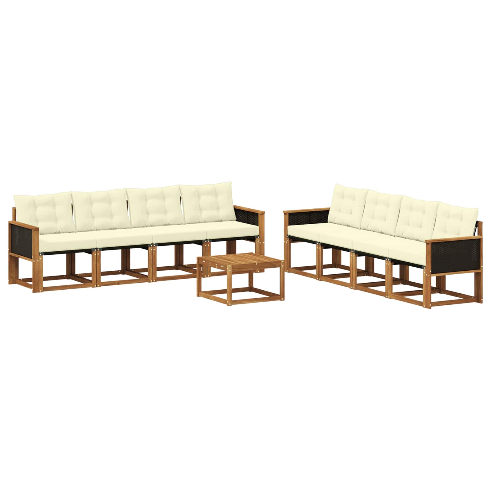 Outdoor-Sofagarnitur mit Kissen 9 pcs Natur und Creme