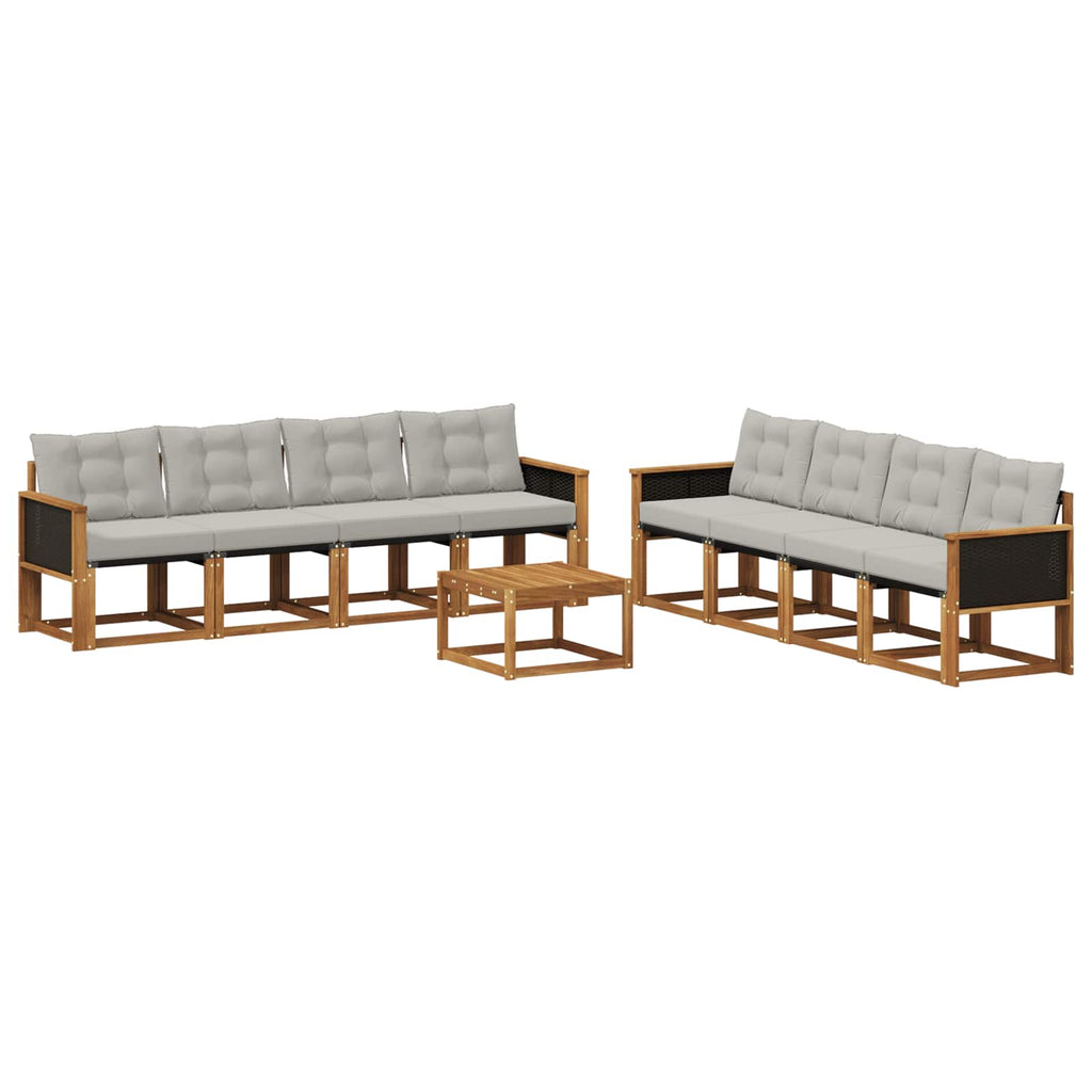Outdoor-Sofagarnitur mit Kissen 9 pcs Natürlich und Hellgrau