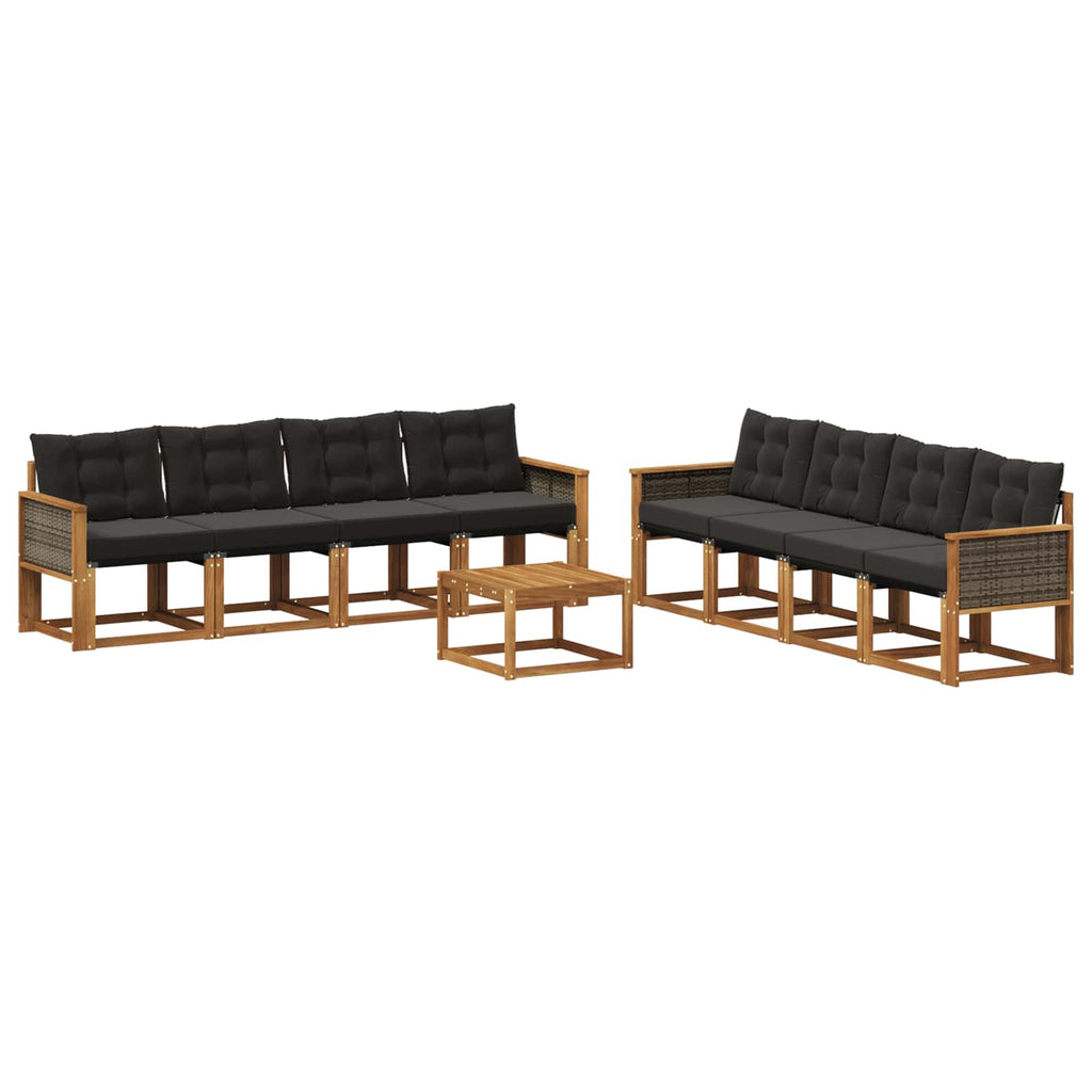 Outdoor-Sofagarnitur mit Kissen 9 pcs Natürlich und Schwarz
