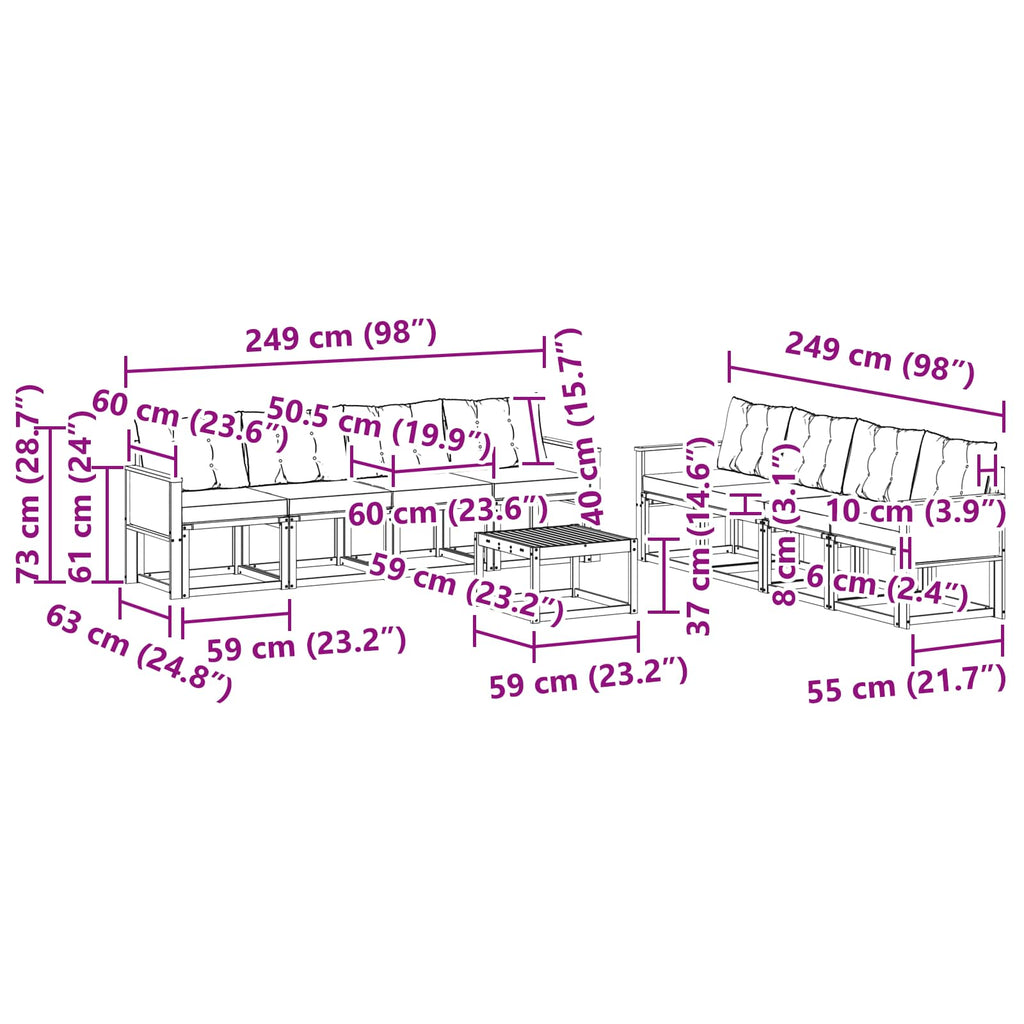 Outdoor-Sofagarnitur mit Kissen 9 pcs Natürlich und Schwarz