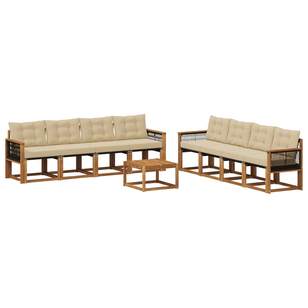 Outdoor-Sofagarnitur mit Kissen 9 pcs Natur und Beige
