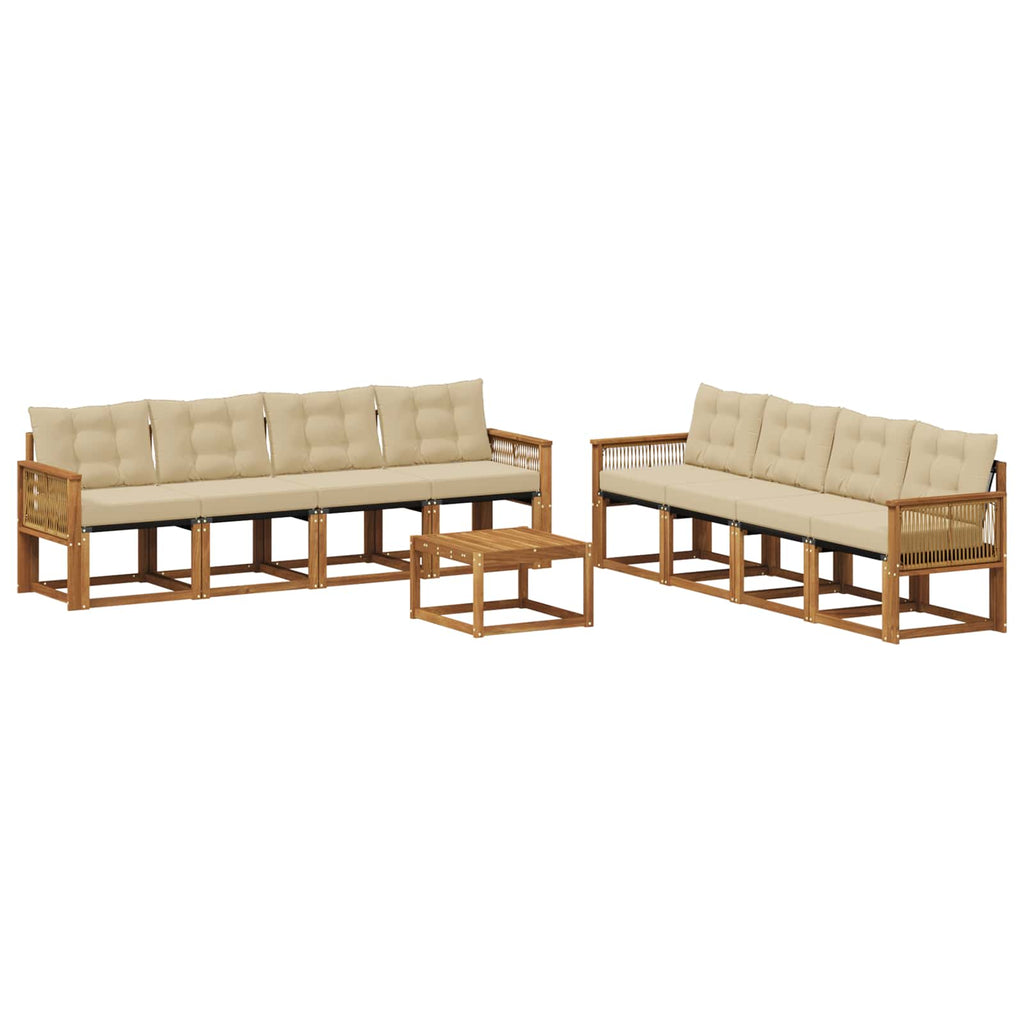 Outdoor-Sofagarnitur mit Kissen 9 pcs Natur und Beige