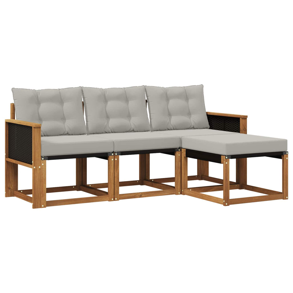 Outdoor-Sofagarnitur mit Kissen 4 pcs Natürlich und Hellgrau