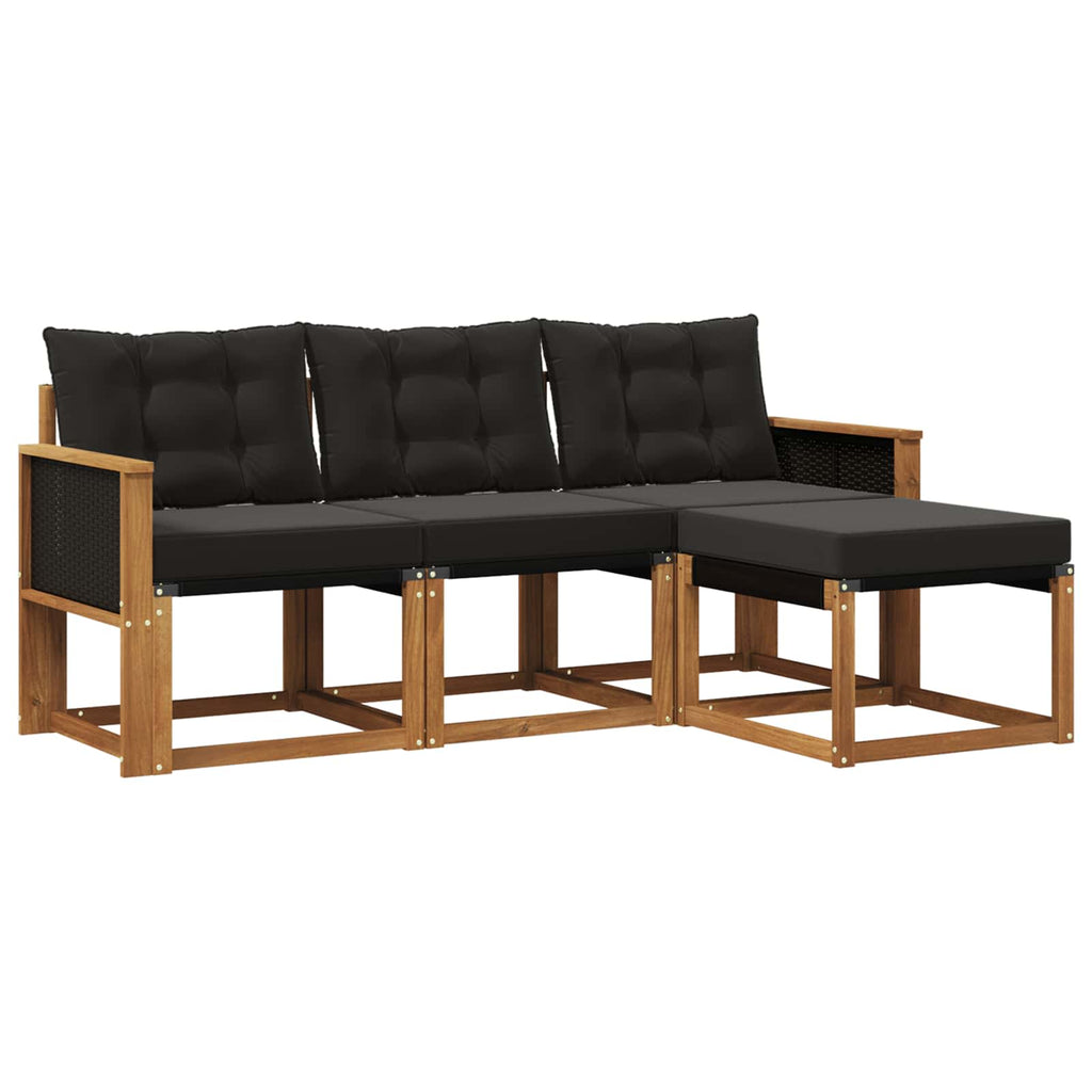Outdoor-Sofagarnitur mit Kissen 4 pcs Natürlich und Schwarz