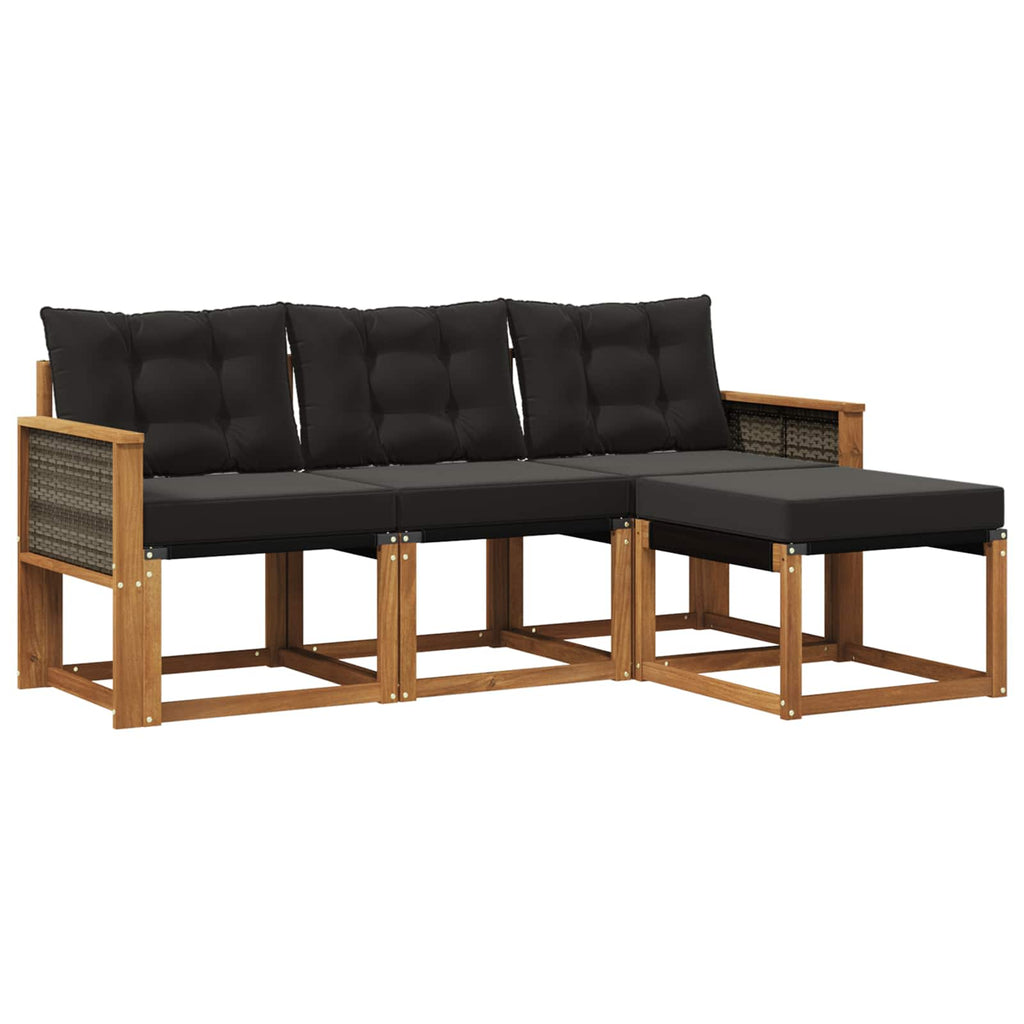 Outdoor-Sofagarnitur mit Kissen 4 pcs Natürlich und Schwarz
