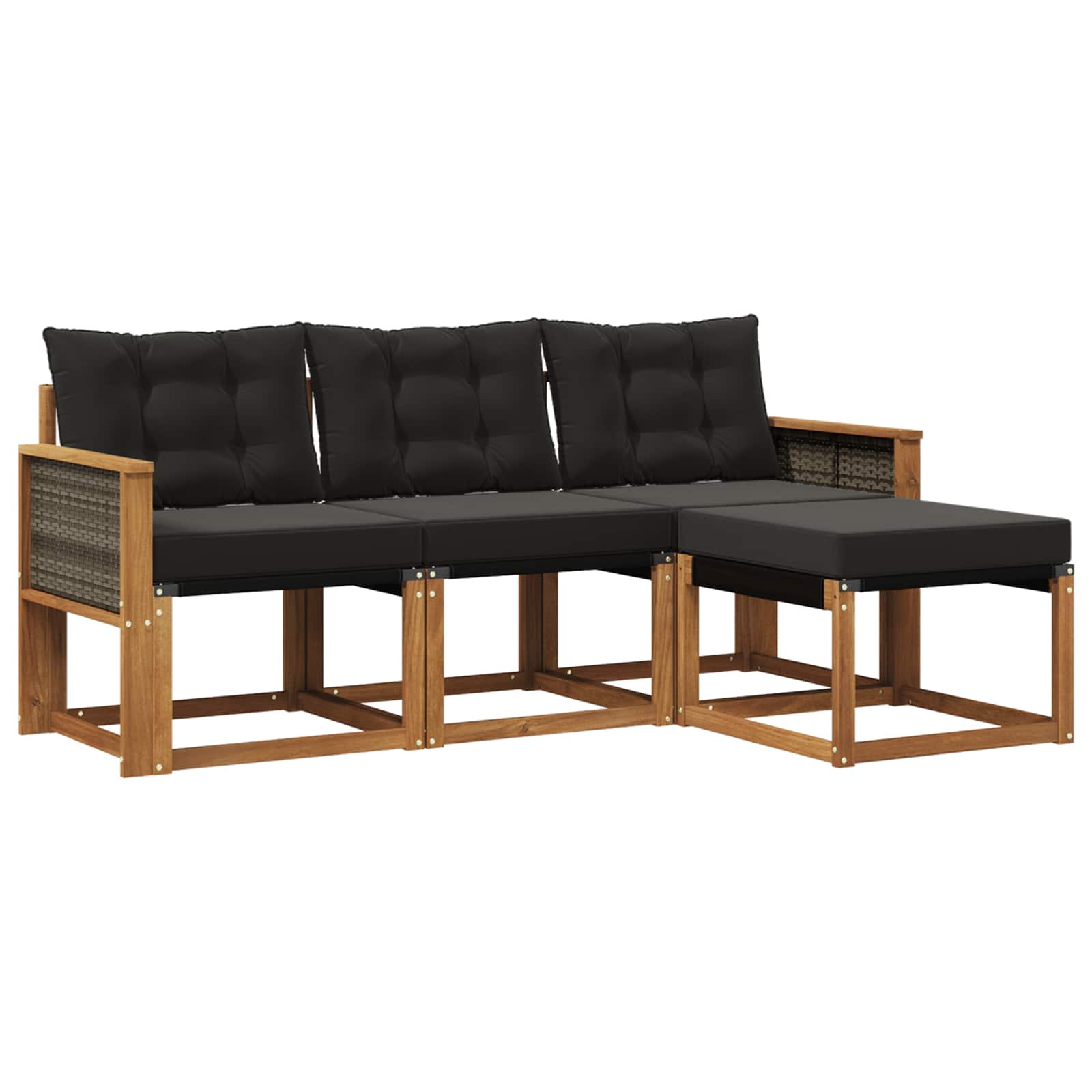 Outdoor-Sofagarnitur mit Kissen 4 pcs Natürlich und Schwarz