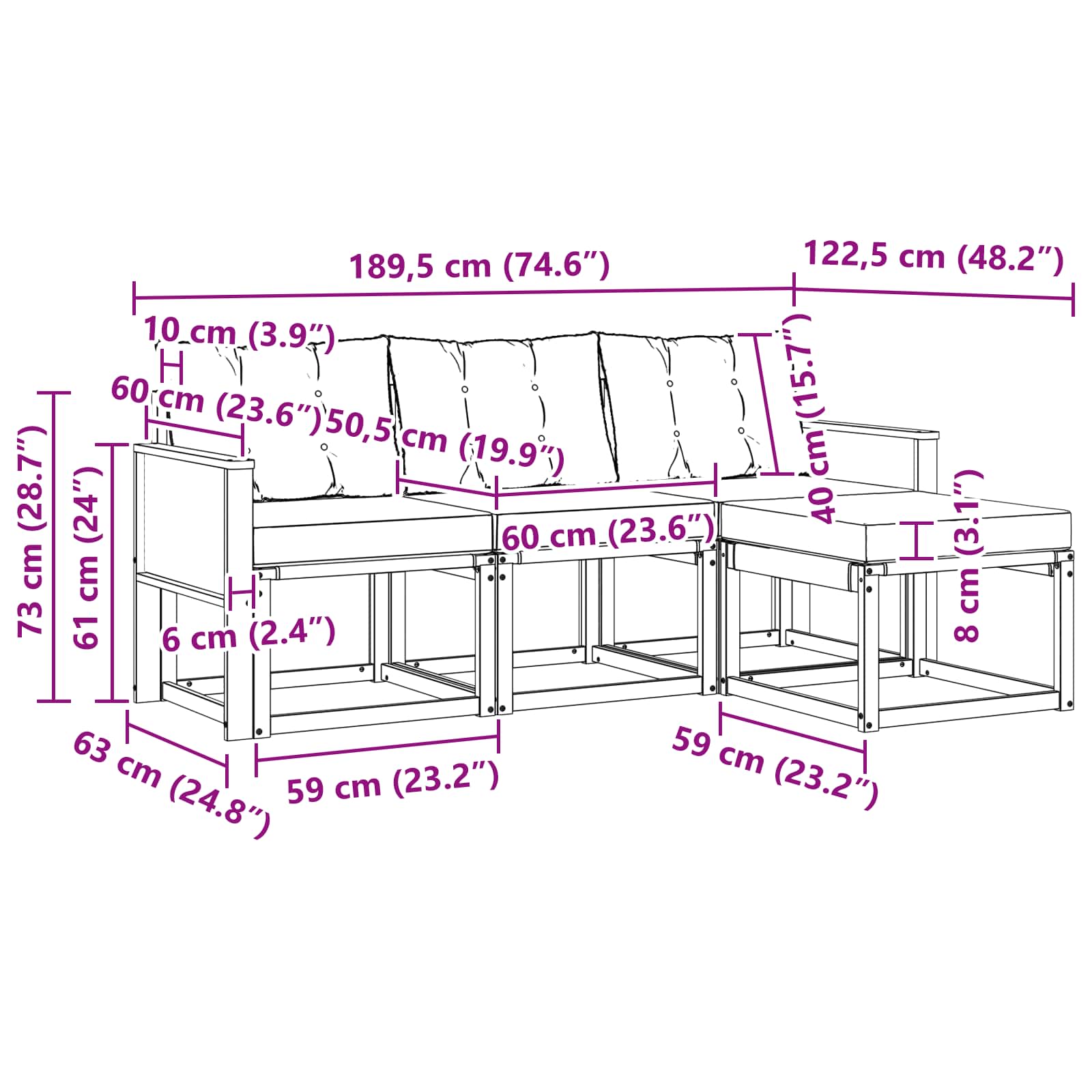 Outdoor-Sofagarnitur mit Kissen 4 pcs Natur und Beige