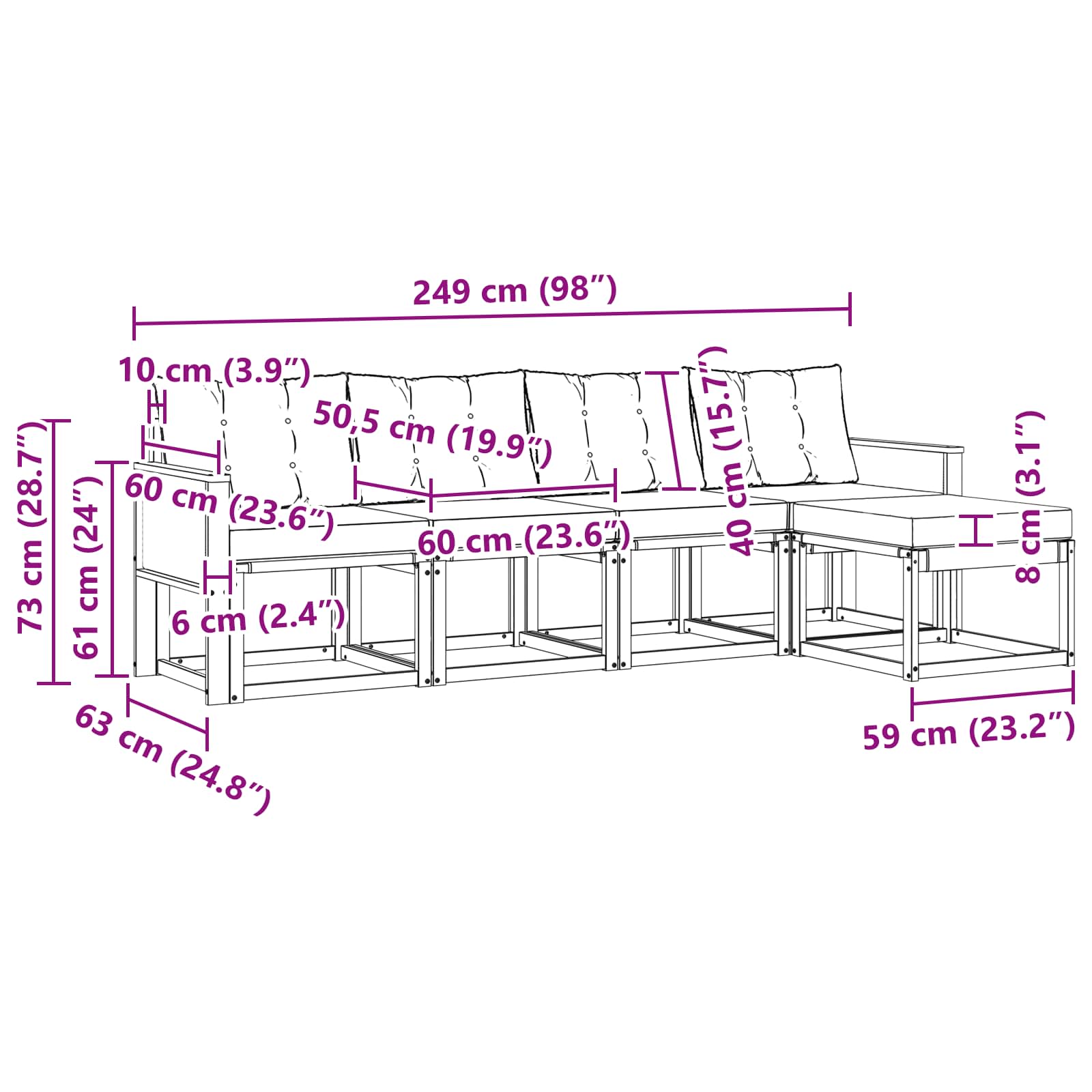 Outdoor-Sofagarnitur mit Kissen 5 pcs Natur und Creme