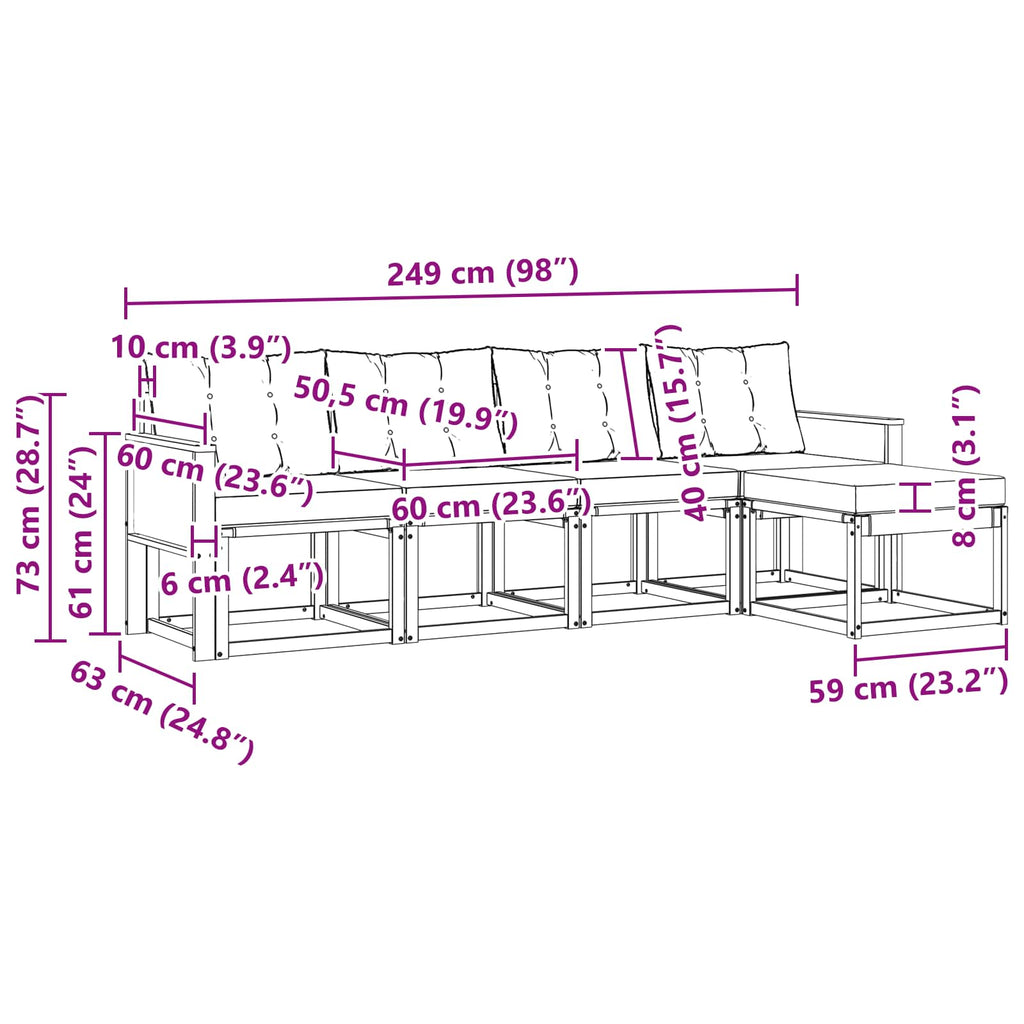 Outdoor-Sofagarnitur mit Kissen 5 pcs Natürlich und Hellgrau
