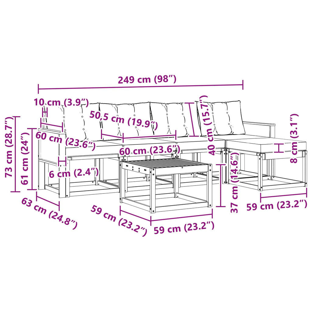 Outdoor-Sofagarnitur mit Kissen 6 pcs Natur und Beige