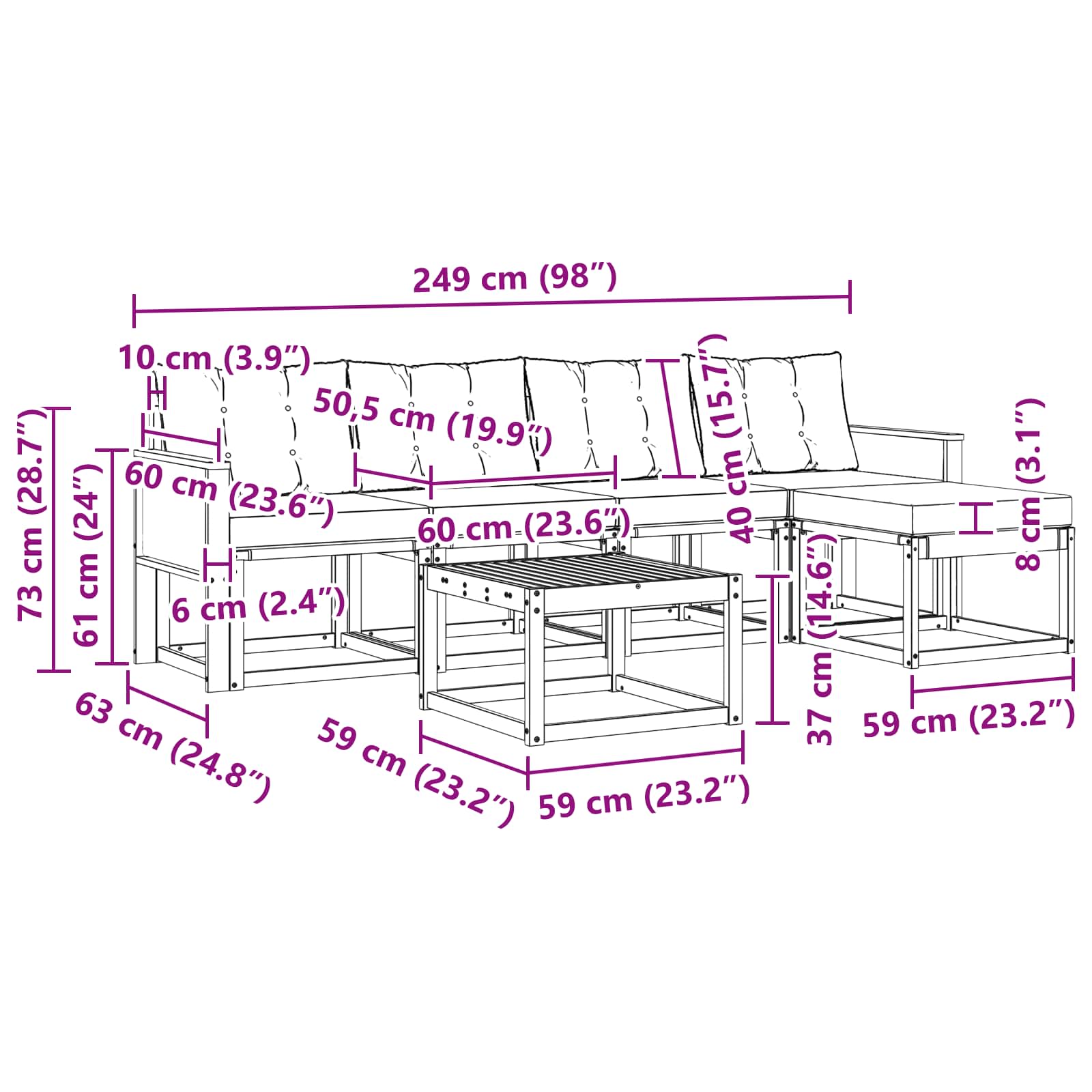 Outdoor-Sofagarnitur mit Kissen 6 pcs Natürlich und Schwarz