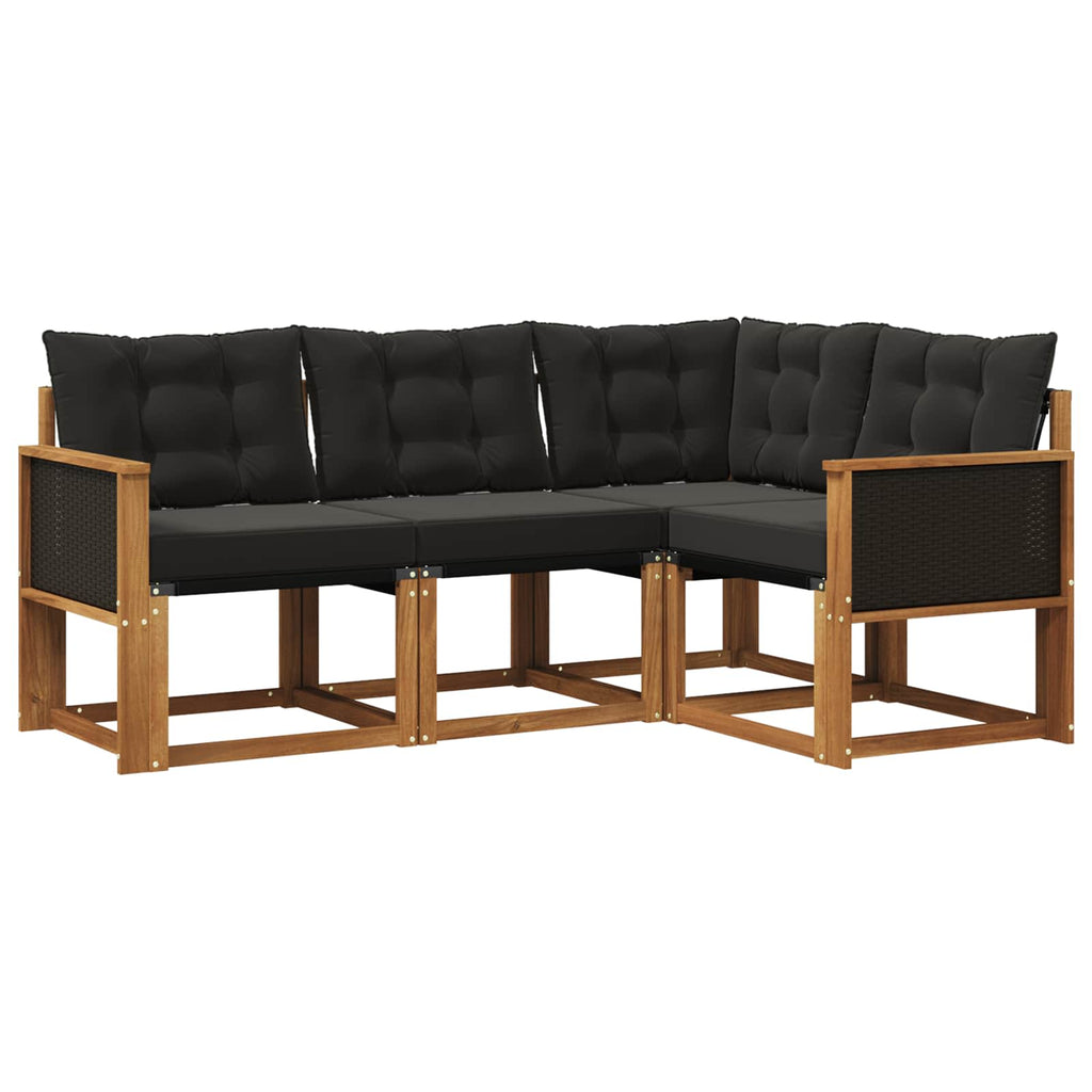 Outdoor-Sofagarnitur mit Kissen 4 pcs Natürlich und Schwarz