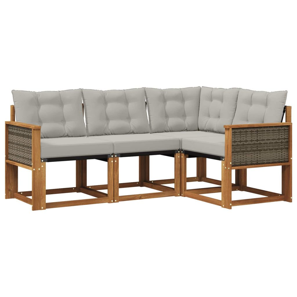 Outdoor-Sofagarnitur mit Kissen 4 pcs Natürlich und Hellgrau