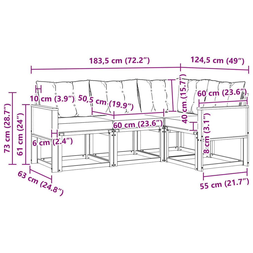 Outdoor-Sofagarnitur mit Kissen 4 pcs Natürlich und Hellgrau