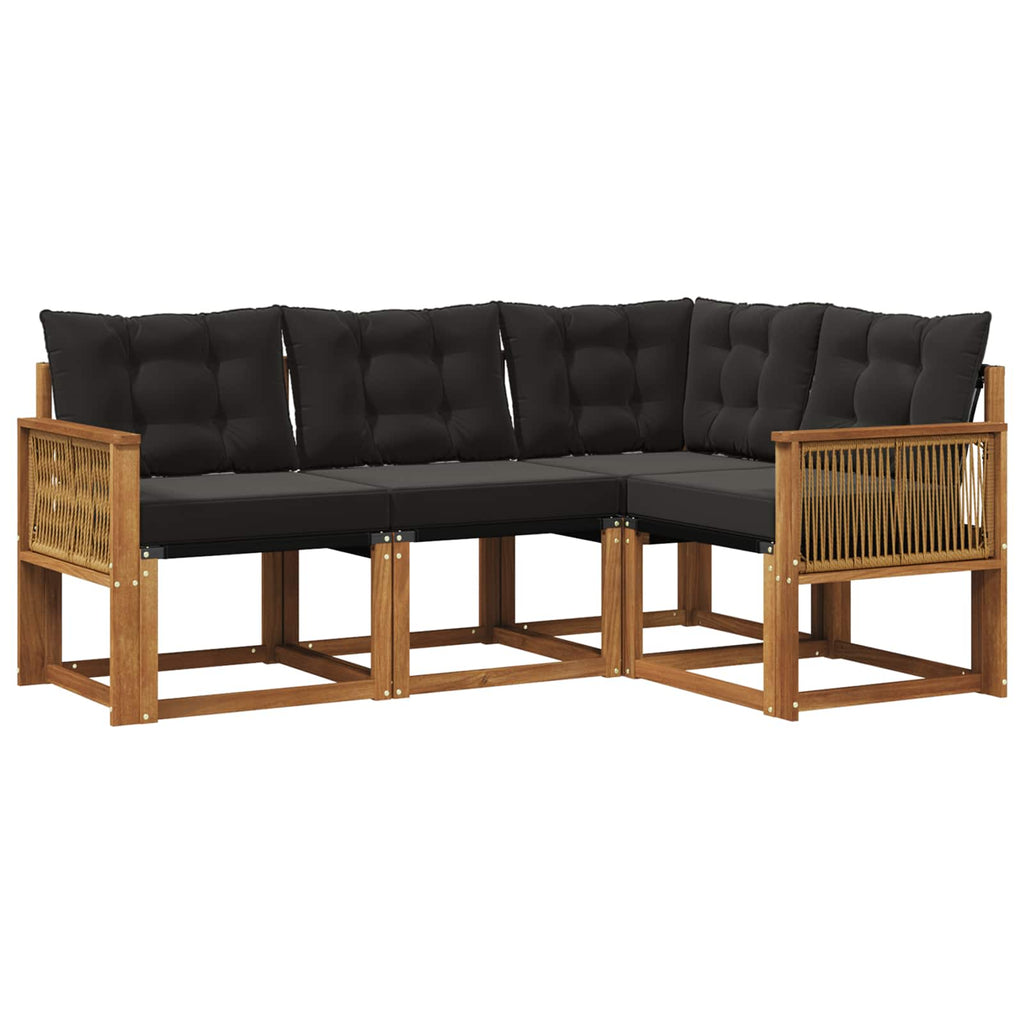 Outdoor-Sofagarnitur mit Kissen 4 pcs Natürlich und Schwarz