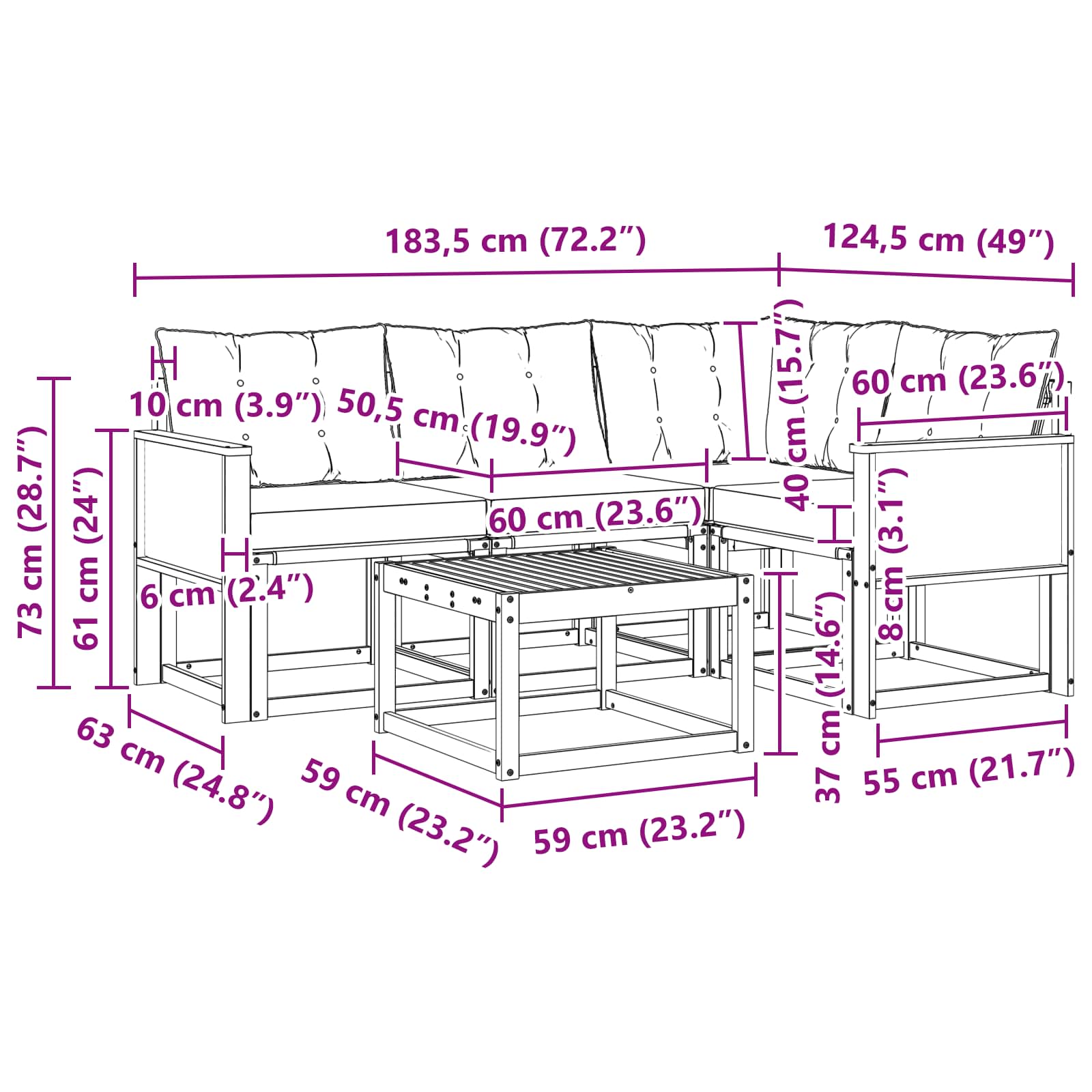 Outdoor-Sofagarnitur mit Kissen 5 pcs Natur und Beige