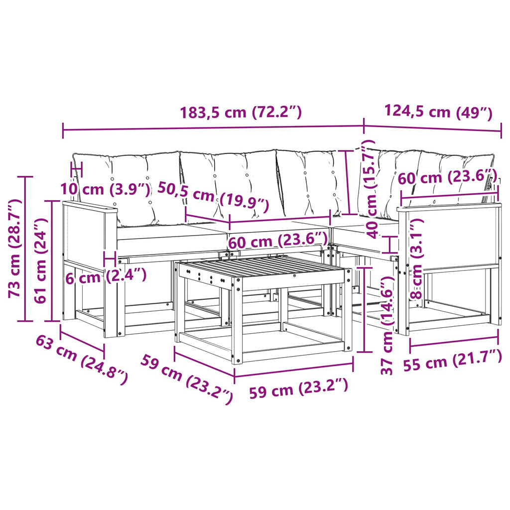 Outdoor-Sofagarnitur mit Kissen 5 pcs Natürlich und Schwarz