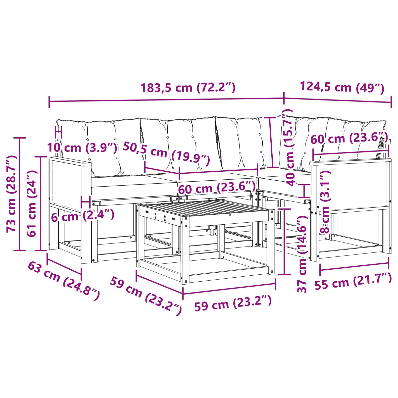 Outdoor-Sofagarnitur mit Kissen 5 pcs Natur und Beige