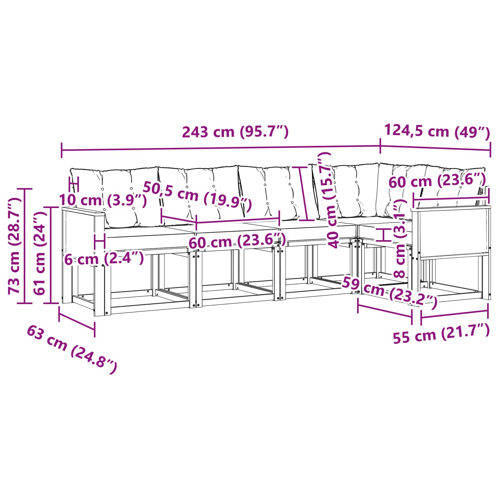 Outdoor-Sofagarnitur mit Kissen 5 pcs Natürlich und Schwarz
