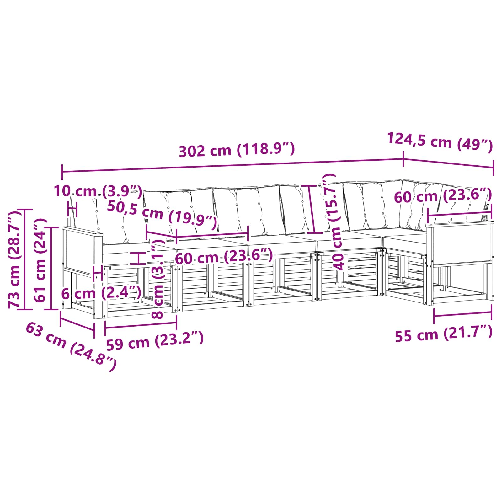 Outdoor-Sofagarnitur mit Kissen 6 pcs Natürlich und Hellgrau