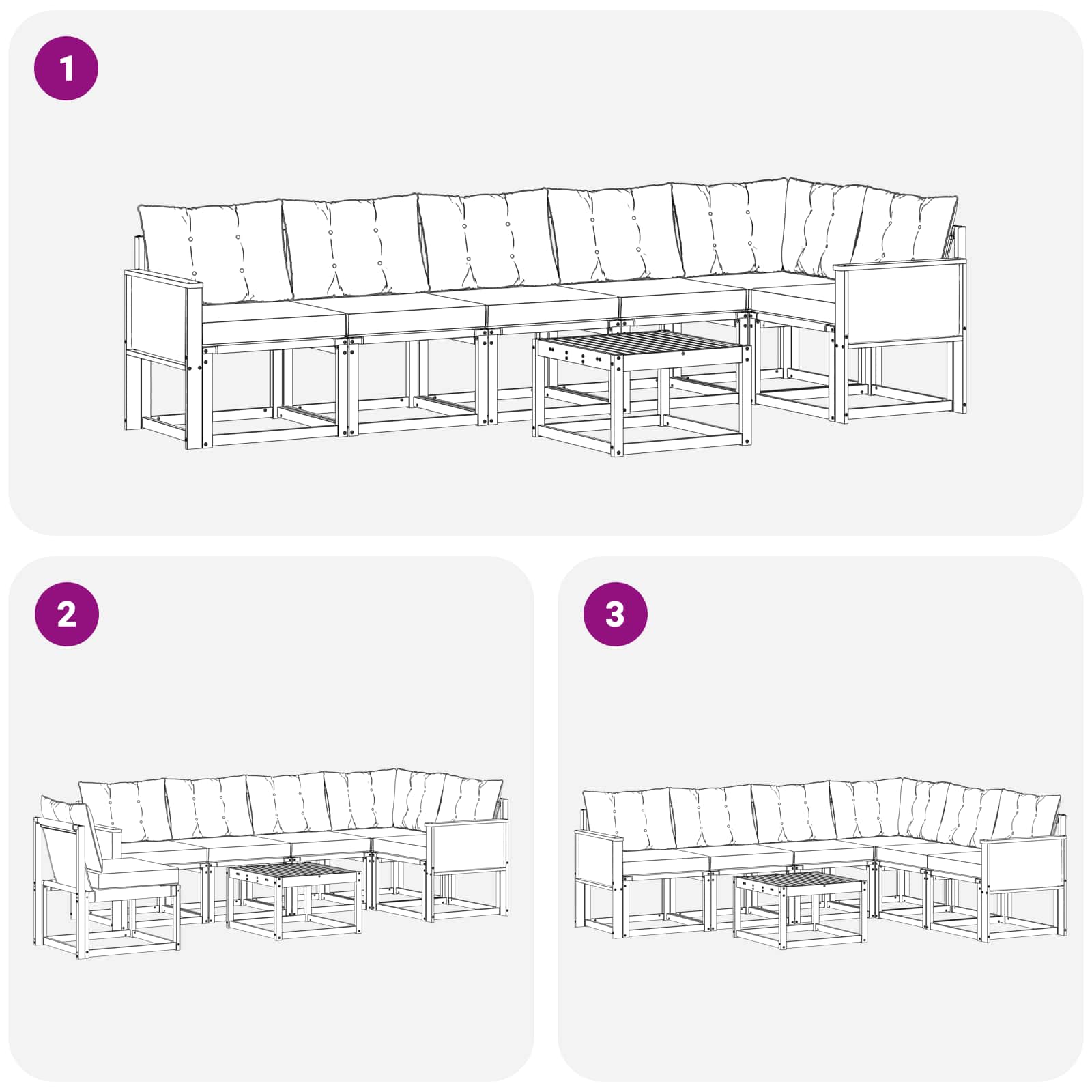 Outdoor-Sofagarnitur mit Kissen 7 pcs Natürlich und Hellgrau