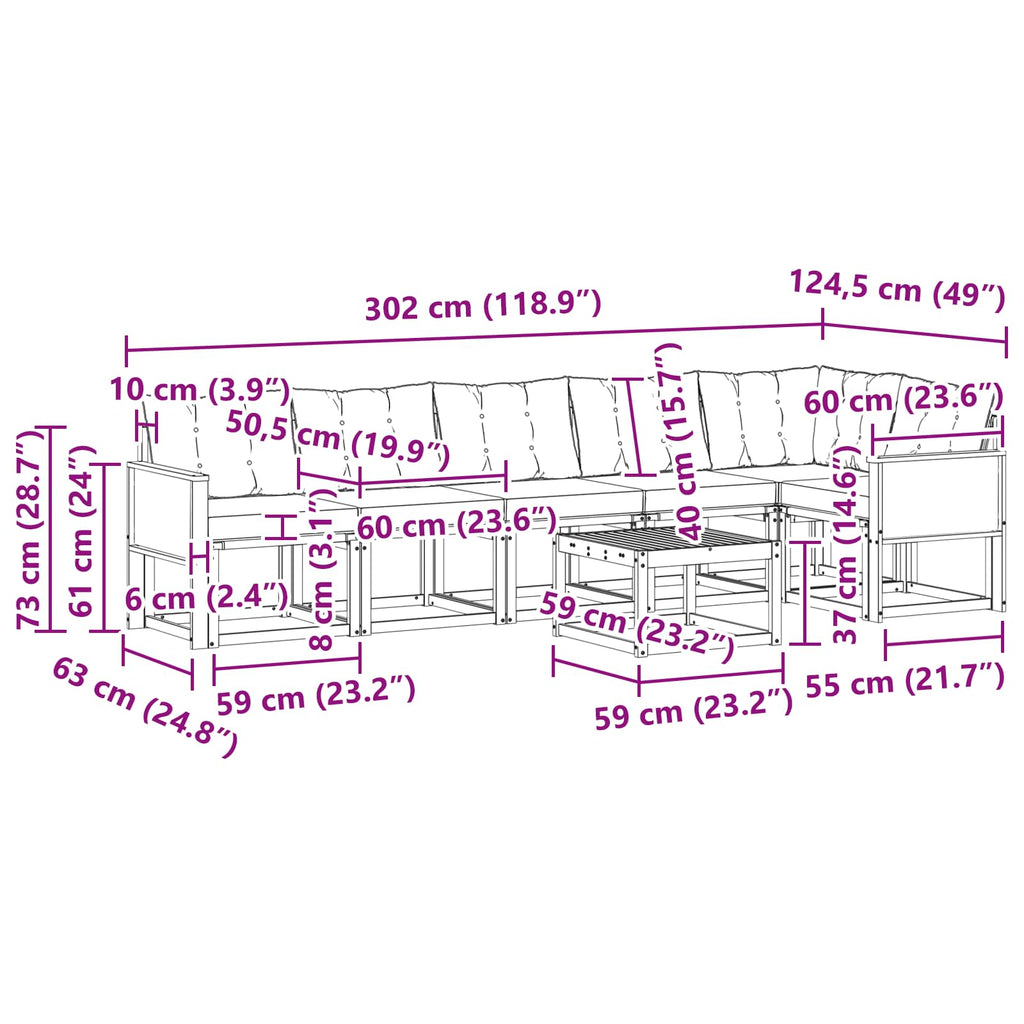 Outdoor-Sofagarnitur mit Kissen 7 pcs Natürlich und Schwarz