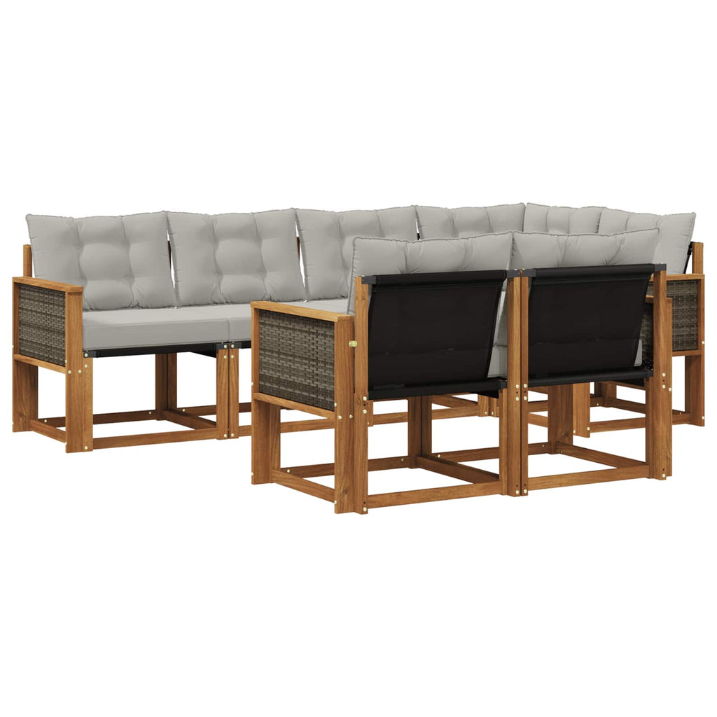 Outdoor-Sofagarnitur mit Kissen 7 pcs Natürlich und Hellgrau