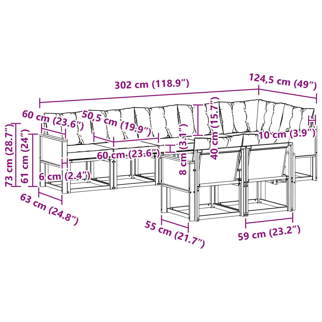 Outdoor-Sofagarnitur mit Kissen 8 pcs Natürlich und Hellgrau