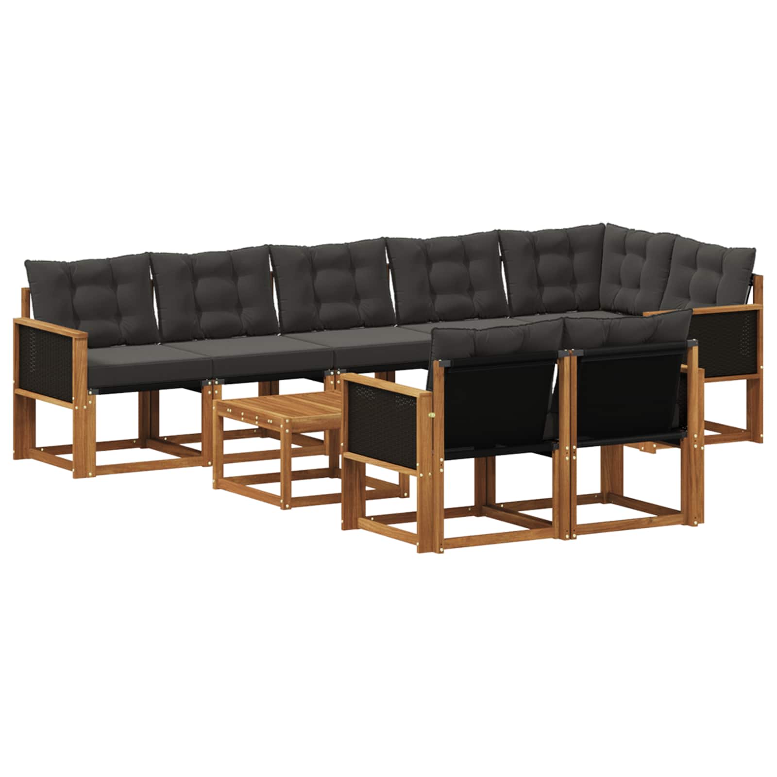 Outdoor-Sofagarnitur mit Kissen 9 pcs Natürlich und Schwarz