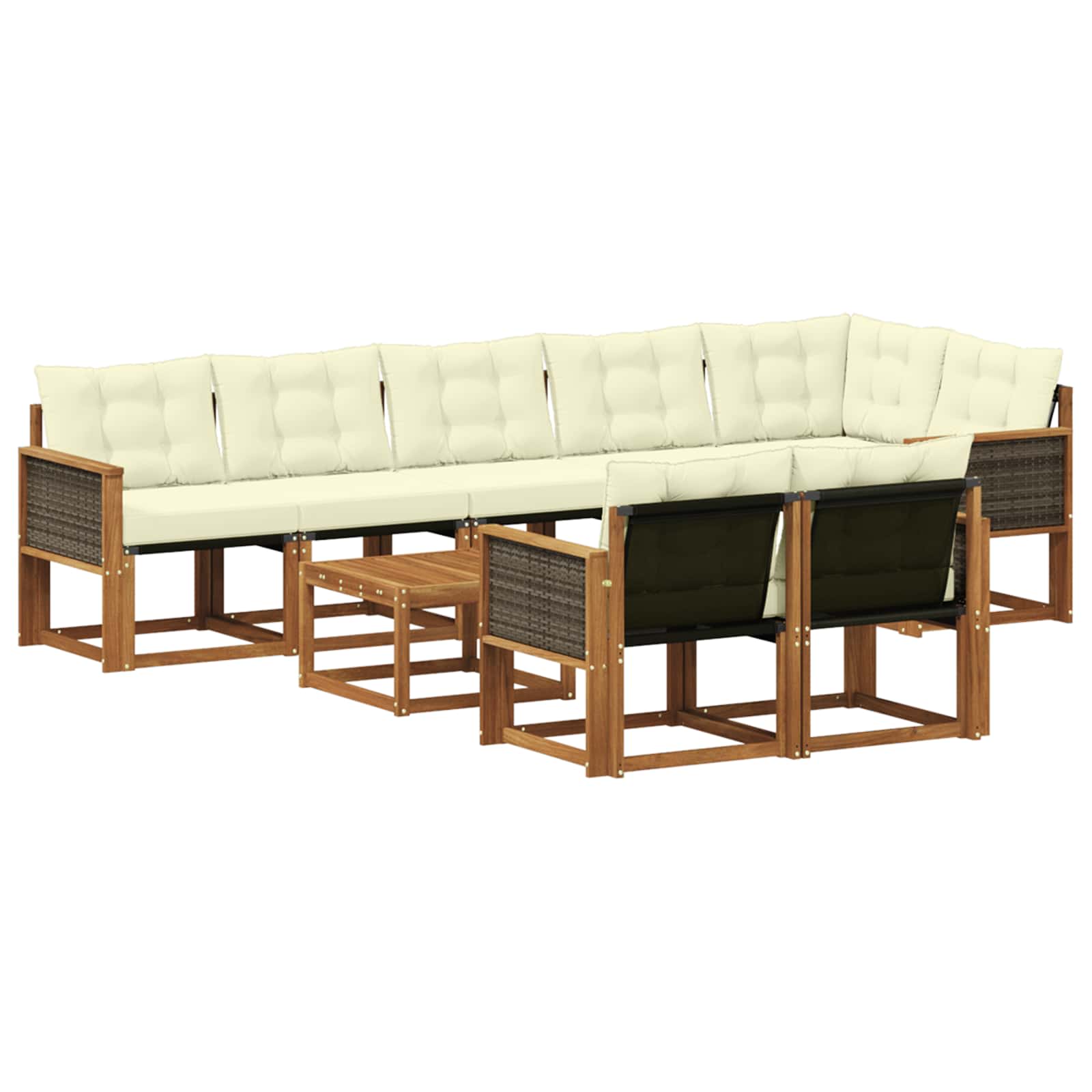 Outdoor-Sofagarnitur mit Kissen 9 pcs Natur und Creme