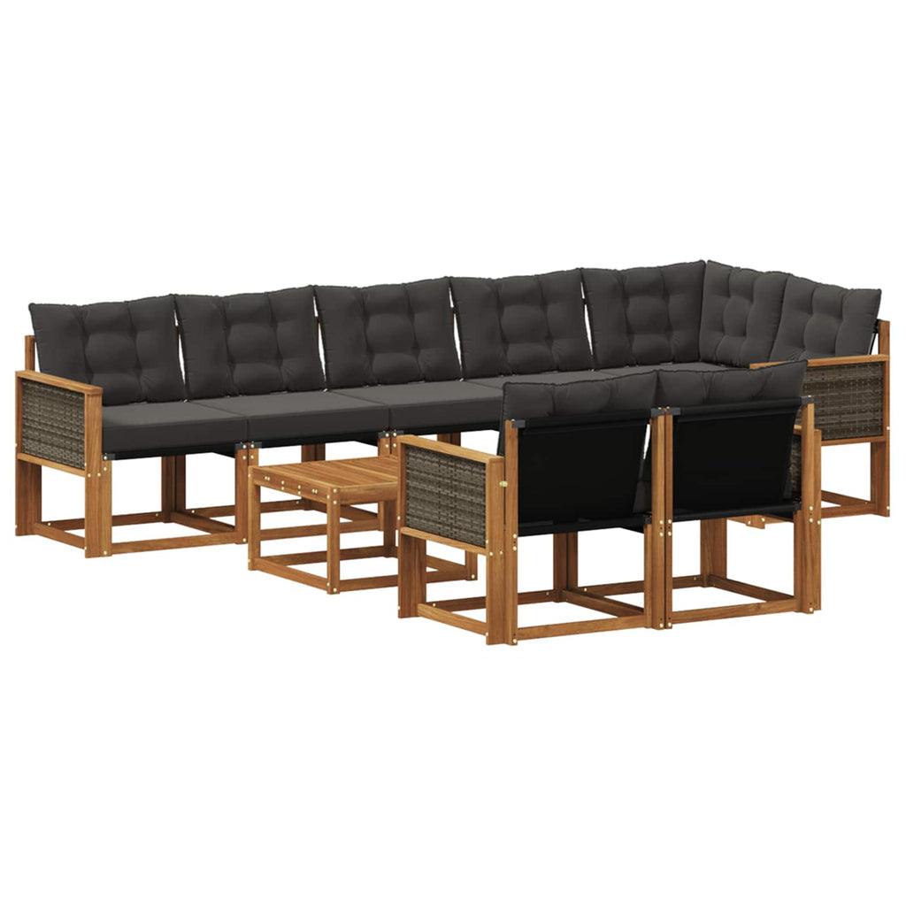 Outdoor-Sofagarnitur mit Kissen 9 pcs Natürlich und Schwarz