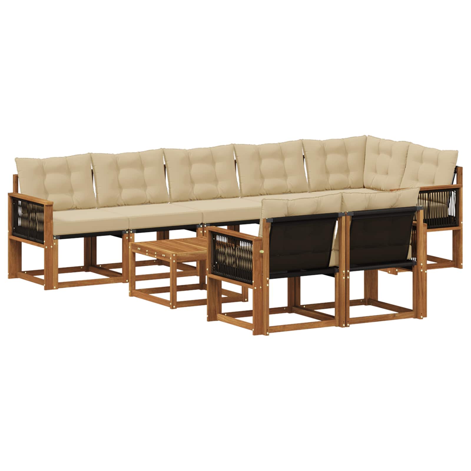 Outdoor-Sofagarnitur mit Kissen 9 pcs Natur und Beige