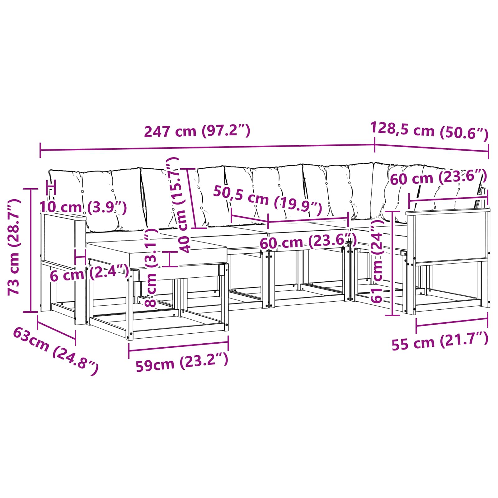 Outdoor-Sofagarnitur mit Kissen 6 pcs Natürlich und Schwarz