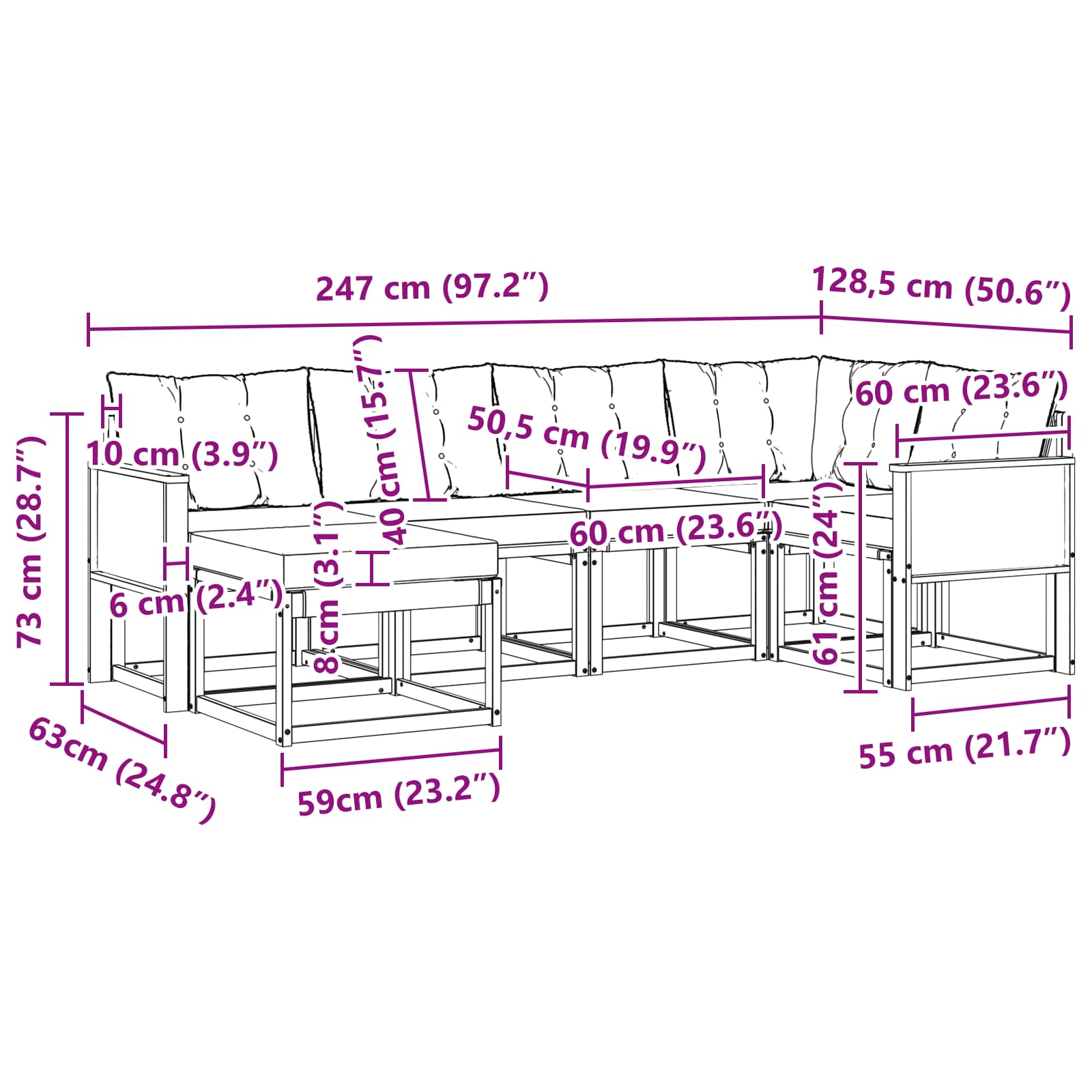 Outdoor-Sofagarnitur mit Kissen 6 pcs Natürlich und Hellgrau