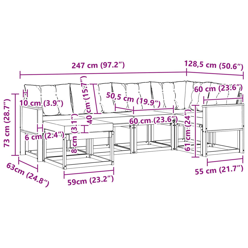 Outdoor-Sofagarnitur mit Kissen 6 pcs Natürlich und Schwarz