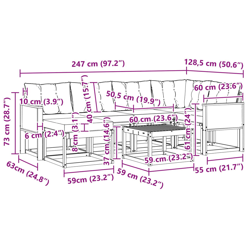 Outdoor-Sofagarnitur mit Kissen 7 pcs Natur und Creme