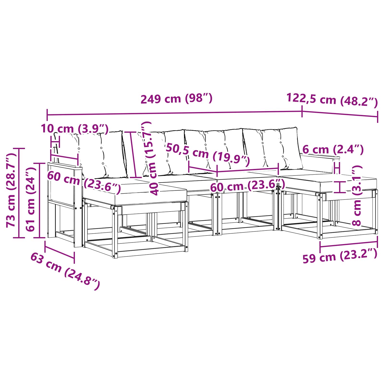 Outdoor-Sofagarnitur mit Kissen 6 pcs Natürlich und Hellgrau